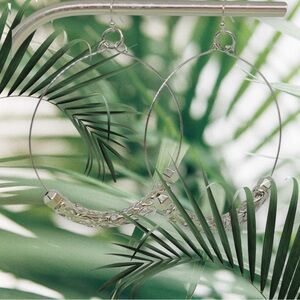 BOUTIQUE Elegant Silver Hoop Earrings, Antique Silver Beaded Hoops